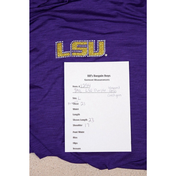 LSU Purple Wrap Open Cardigan Top Bling Blouse Glitter Rhinestones by Tail - Picture 9 of 10